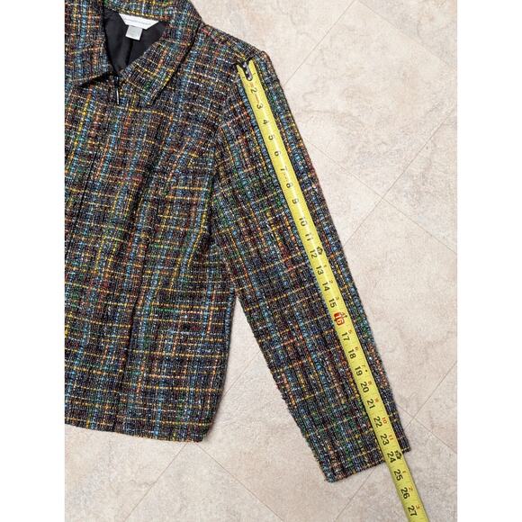 Vintage CHRISTOPHER & BANKS Full Zip Blazer Jacket Rainbow Tweed Womens Size L - Picture 6 of 9
